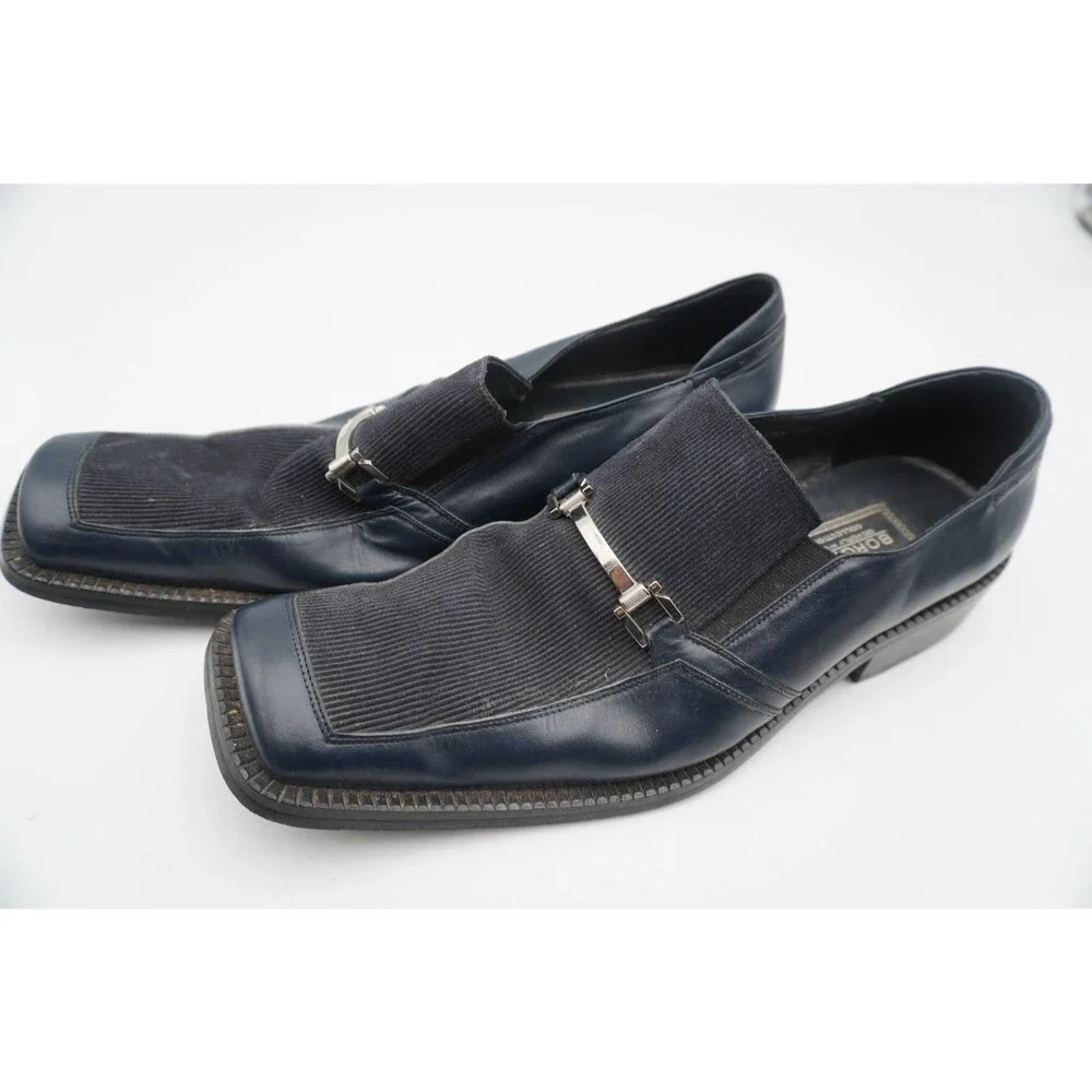 Borgesi Beverly Hills Collection Men’s Navy Blue Loafers Leather & Corduroy Sz46